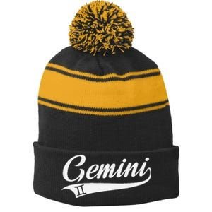 Gemini Zodiac Sign Horoscope Throwback Design Classic Stripe Pom Pom Beanie