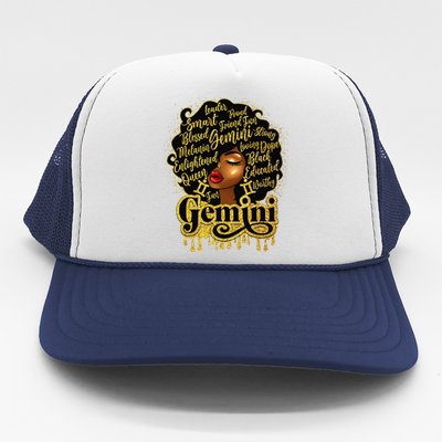 Gemini Zodiac Sign Birthday Queen Afro Black Trucker Hat