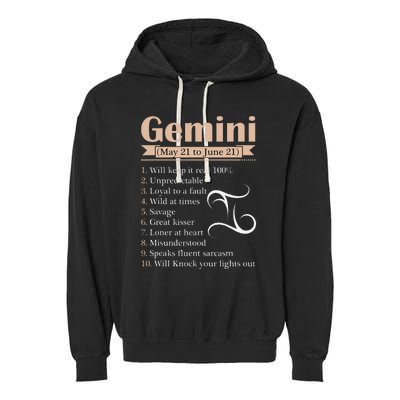 Gemini Zodiac Sign Astrology May June Birthday Garment-Dyed Fleece Hoodie