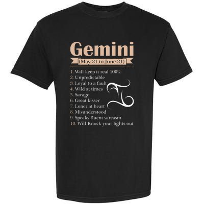 Gemini Zodiac Sign Astrology May June Birthday Garment-Dyed Heavyweight T-Shirt