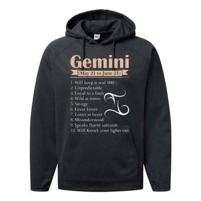 Gemini Zodiac Sign Astrology May June Birthday Performance Fleece Hoodie