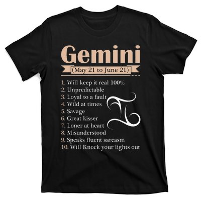 Gemini Zodiac Sign Astrology May June Birthday T-Shirt