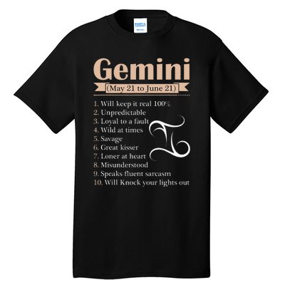 Gemini Zodiac Sign Astrology May June Birthday Tall T-Shirt