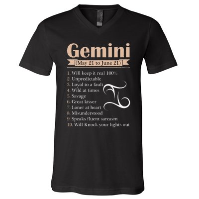 Gemini Zodiac Sign Astrology May June Birthday V-Neck T-Shirt