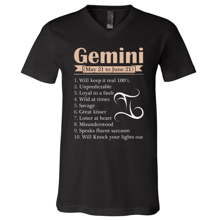 Gemini Zodiac Sign Astrology May June Birthday V-Neck T-Shirt