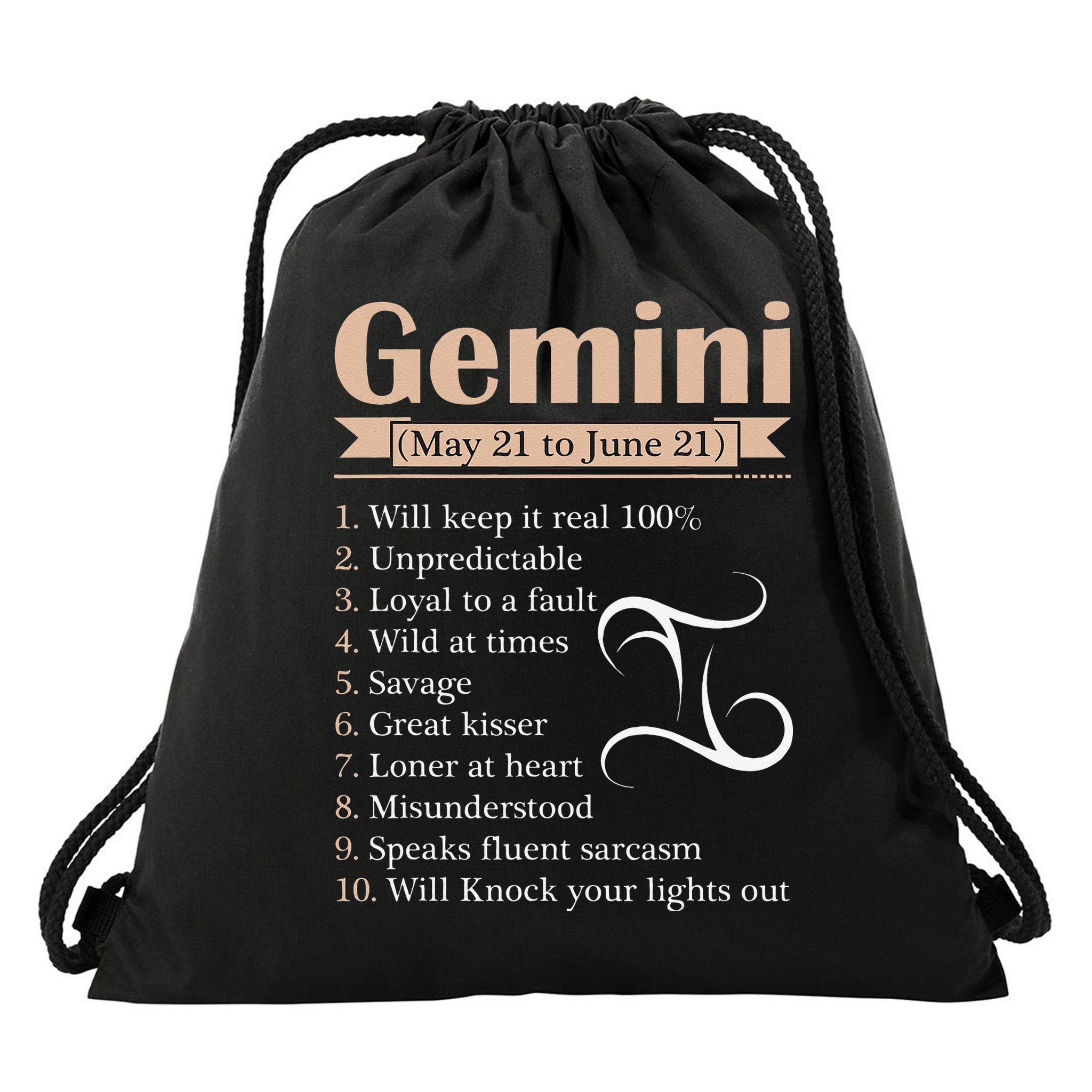 Gemini Zodiac Sign Astrology May June Birthday Drawstring Bag