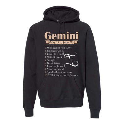 Gemini Zodiac Sign Astrology May June Birthday Premium Hoodie