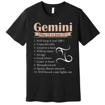 Gemini Zodiac Sign Astrology May June Birthday Premium T-Shirt