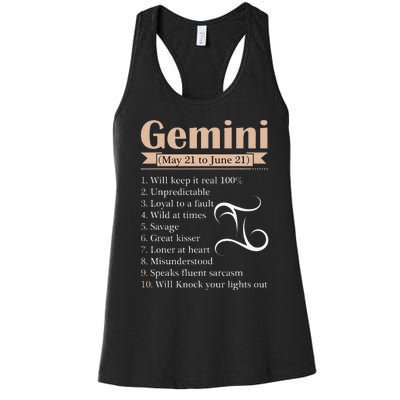 Gemini Zodiac Sign Astrology May June Birthday Women's Racerback Tank