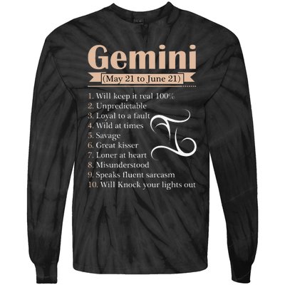 Gemini Zodiac Sign Astrology May June Birthday Tie-Dye Long Sleeve Shirt