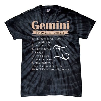 Gemini Zodiac Sign Astrology May June Birthday Tie-Dye T-Shirt