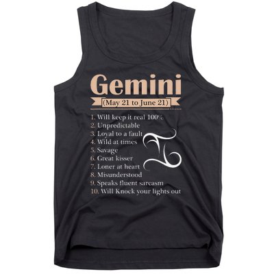 Gemini Zodiac Sign Astrology May June Birthday Tank Top