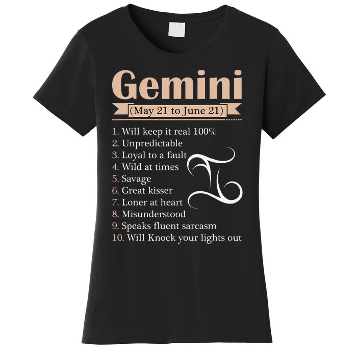 Gemini Zodiac Sign Astrology May June Birthday Women's T-Shirt