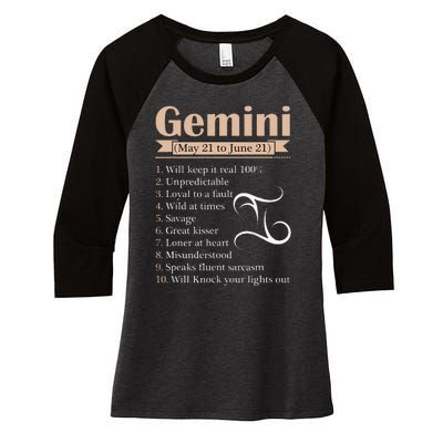 Gemini Zodiac Sign Astrology May June Birthday Women's Tri-Blend 3/4-Sleeve Raglan Shirt