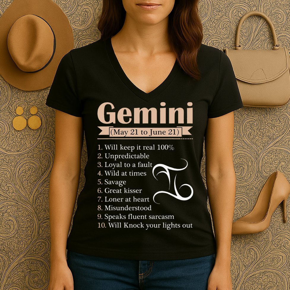 Gemini Zodiac Sign Astrology May June Birthday Women's V-Neck T-Shirt
