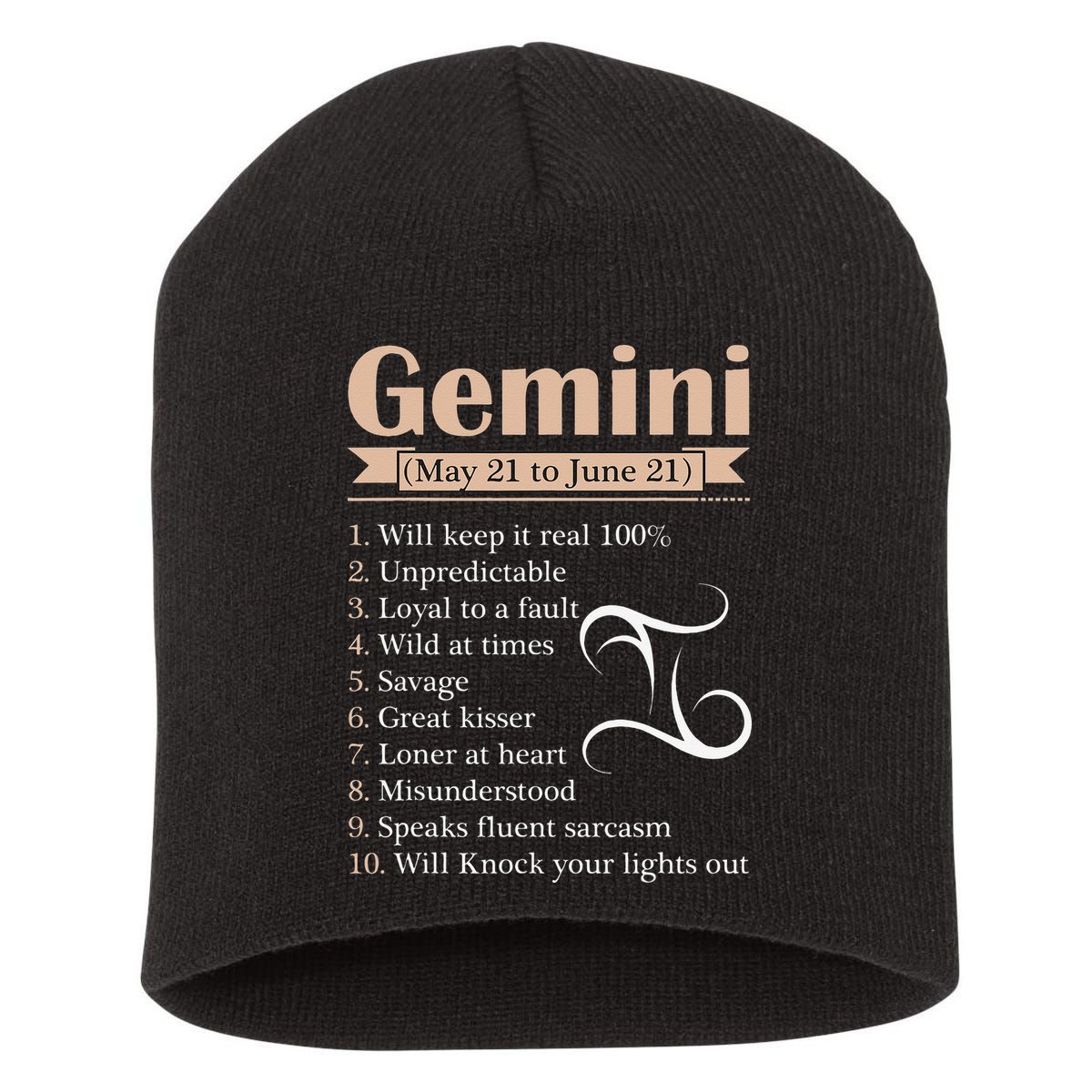 Gemini Zodiac Sign Astrology May June Birthday Short Acrylic Beanie