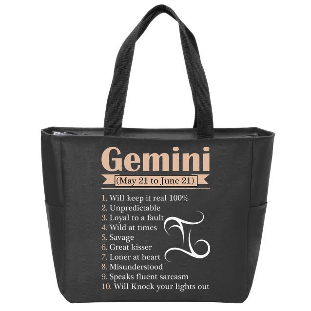 Gemini Zodiac Sign Astrology May June Birthday Zip Tote Bag