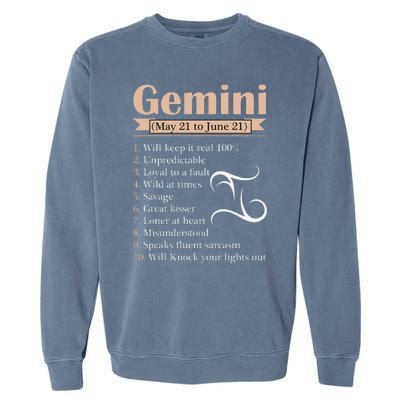 Gemini Zodiac Sign Astrology May June Birthday Garment-Dyed Sweatshirt