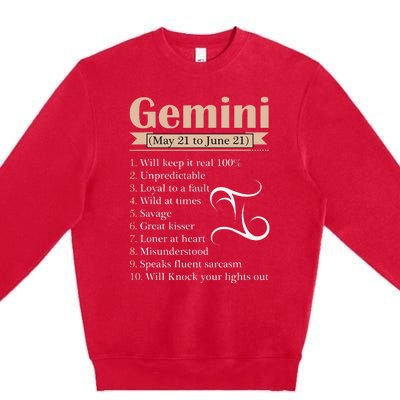 Gemini Zodiac Sign Astrology May June Birthday Premium Crewneck Sweatshirt