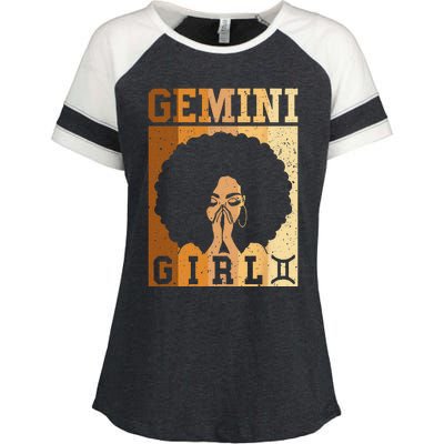 Gemini Zodiac Sign Birthday Queen Melanin Enza Ladies Jersey Colorblock Tee