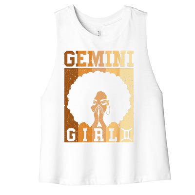 Gemini Zodiac Sign Birthday Queen Melanin Women's Racerback Cropped Tank