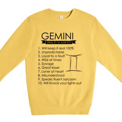 Gemini Zodiac Sign Astrology May June Birthday Premium Crewneck Sweatshirt