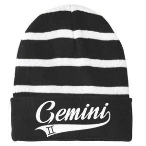 Gemini Zodiac Sign Horoscope Throwback Design Classic Striped Beanie with Solid Band