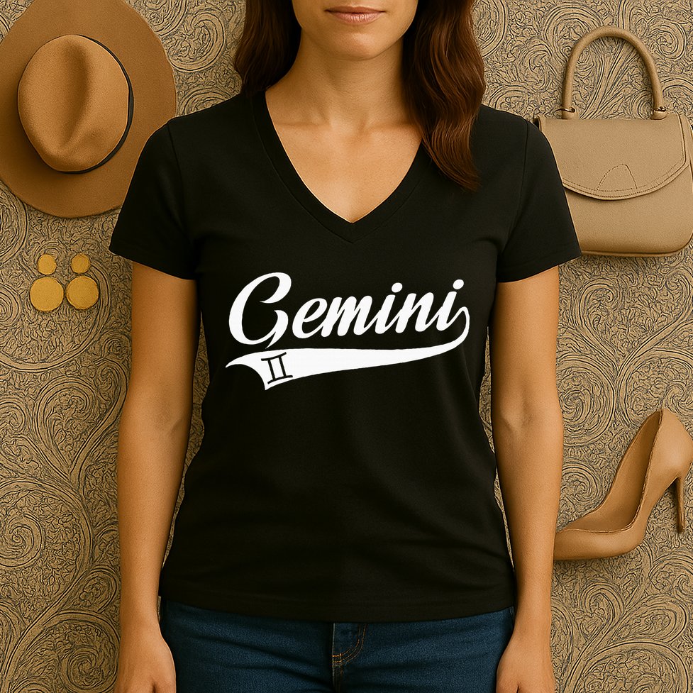 Gemini Zodiac Sign Horoscope Throwback Design Classic Women's V-Neck T-Shirt
