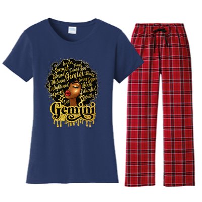 Gemini Zodiac Sign Birthday Queen Afro Black Women Women's Flannel Pajama Set