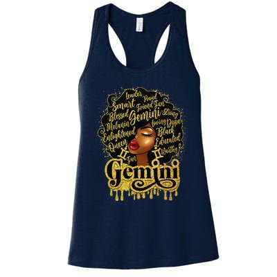 Gemini Zodiac Sign Birthday Queen Afro Black Women Women's Racerback Tank