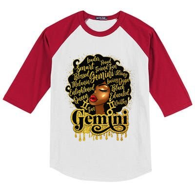 Gemini Zodiac Sign Birthday Queen Afro Black Women Kids Colorblock Raglan Jersey