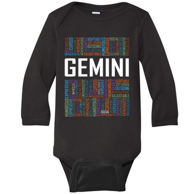 Gemini Zodiac Traits Horoscope Astrology Sign Gift Words Baby Long Sleeve Bodysuit