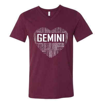 Gemini Zodiac Traits Horoscope Astrology Sign Gift Heart V-Neck T-Shirt