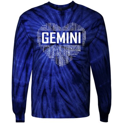 Gemini Zodiac Traits Horoscope Astrology Sign Gift Heart Tie-Dye Long Sleeve Shirt