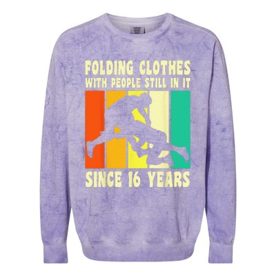 Happy 16 Birthday 16 Year Old Vintage Wrestling 16 Birthday Colorblast Crewneck Sweatshirt