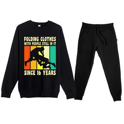 Happy 16 Birthday 16 Year Old Vintage Wrestling 16 Birthday Premium Crewneck Sweatsuit Set