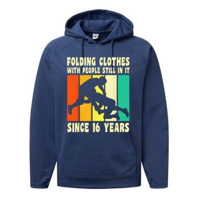 Happy 16 Birthday 16 Year Old Vintage Wrestling 16 Birthday Performance Fleece Hoodie