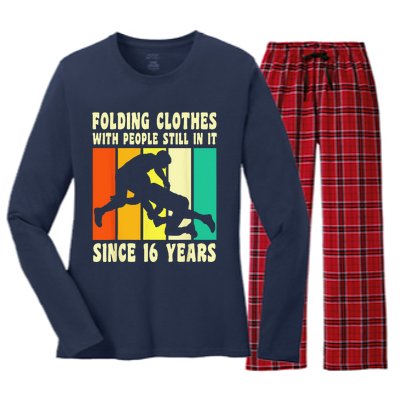 Happy 16 Birthday 16 Year Old Vintage Wrestling 16 Birthday Women's Long Sleeve Flannel Pajama Set 