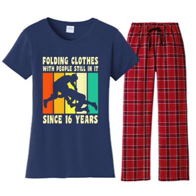 Happy 16 Birthday 16 Year Old Vintage Wrestling 16 Birthday Women's Flannel Pajama Set