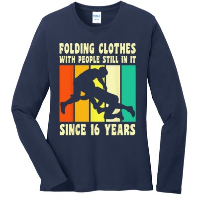 Happy 16 Birthday 16 Year Old Vintage Wrestling 16 Birthday Ladies Long Sleeve Shirt