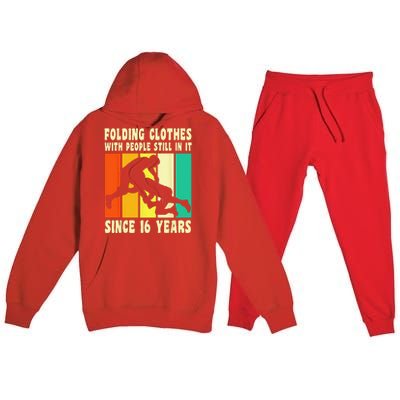 Happy 16 Birthday 16 Year Old Vintage Wrestling 16 Birthday Premium Hooded Sweatsuit Set