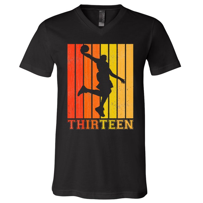 Happy 13th Birthday Decorations For Basketball Players V-Neck T-Shirt