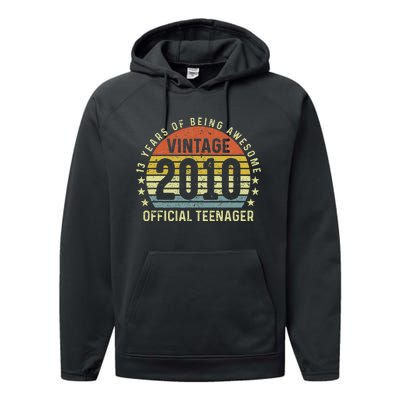 Happy 13th Birthday Vintage 2010 Warning Performance Fleece Hoodie