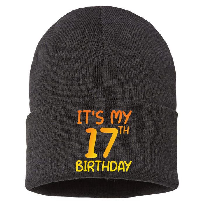 Happy 17th Birthday Gift It's My 17 Birthday 17 Years Bday Sustainable Knit Beanie