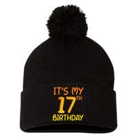 Happy 17th Birthday Gift It's My 17 Birthday 17 Years Bday Pom Pom 12in Knit Beanie