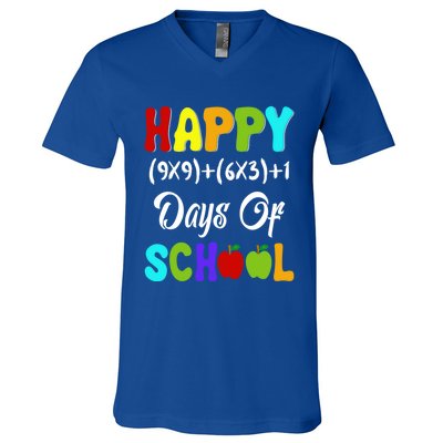 Happy 100 Days Of School Multiplication Math Teacher Funny Gift V-Neck T-Shirt