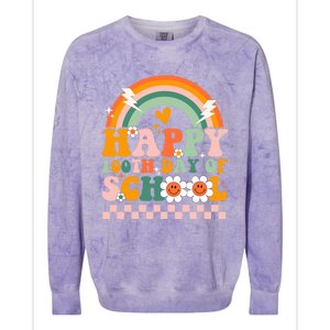 Happy 100 Days Of School Teacher Retro Groovy 100th Day Gift Colorblast Crewneck Sweatshirt