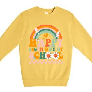 Happy 100 Days Of School Teacher Retro Groovy 100th Day Gift Premium Crewneck Sweatshirt