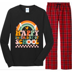 Happy 100 Days Of School Teacher Retro Groovy 100th Day Gift Long Sleeve Pajama Set