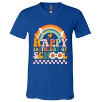 Happy 100 Days Of School Teacher Retro Groovy 100th Day Gift V-Neck T-Shirt